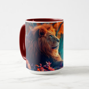 Taza León Majestuoso en Diseño de Bosque Encantado
