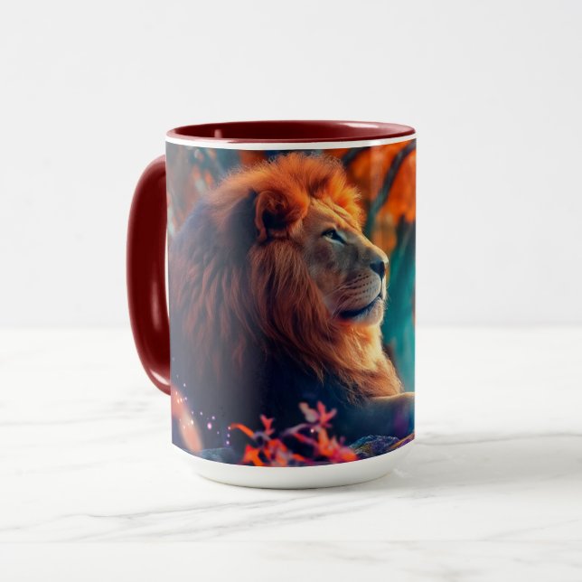 Taza León Regal en el diseño forestal encantado (Anverso izquierdo)