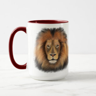 Taza león rey de la selva acuarela masculina realista