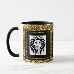 Taza León sofisticado y trendy dorado negro y blanco