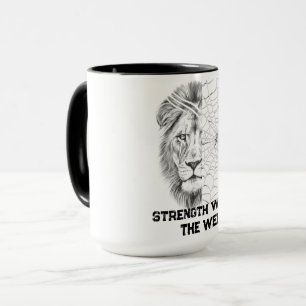 Taza León surrealista en blanco y negro Motivación web