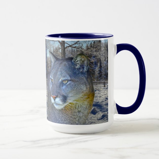 Taza León y árbol de invierno de la montaña Cougar (Derecha)