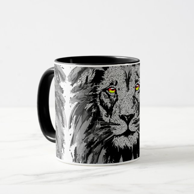 Taza León Zodiaco - Dibujo de Retrato de León - Cara de (Anverso izquierdo)