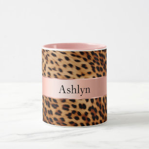 Taza Leopard Animal Rosa Rosa Ribbon Nombre