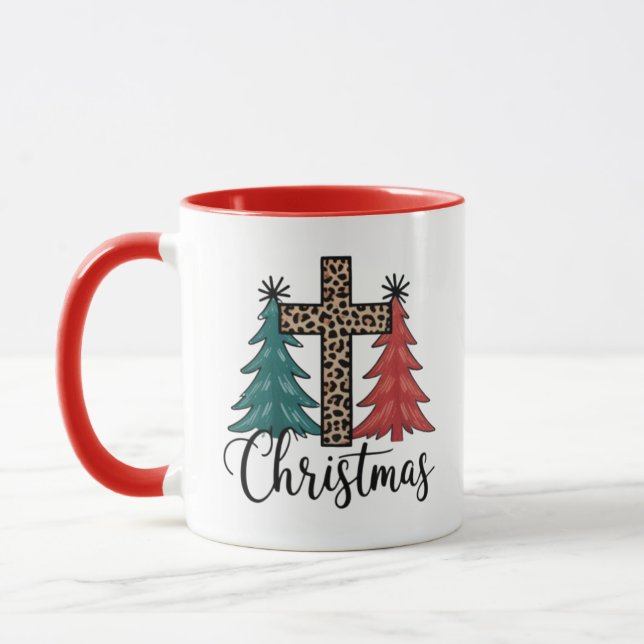 Taza Leopard Cross Christmas Trees Christian (Izquierda)
