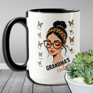 Taza Leopard Messy Bun y Butterflies Nombres personaliz