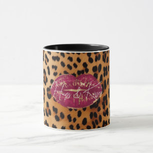 Taza Leopardo de besos de los labios rojos