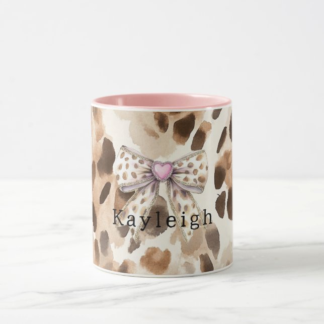 Taza Leopardo de Corazón con Lazo Rosa (Centro)
