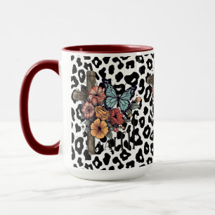 Taza Leopardo de las Nieves Cruz, Flores y Mariposas