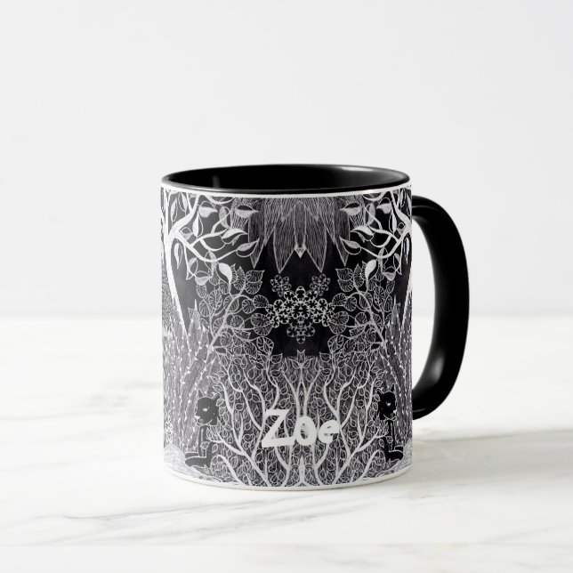 Taza Leopardo negro en la jungla - dibujo a lápiz, (Anverso derecho)
