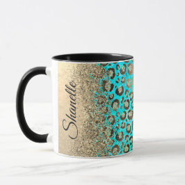 Taza Leopardo turquesa Purpurinoso y personalizado