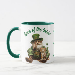 Taza Leprechaun Cat con Shamrock Suerte de los irland