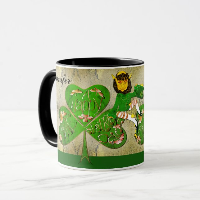 Taza Leprechaun Shamrock "Feliz San Patricio" (Anverso izquierdo)
