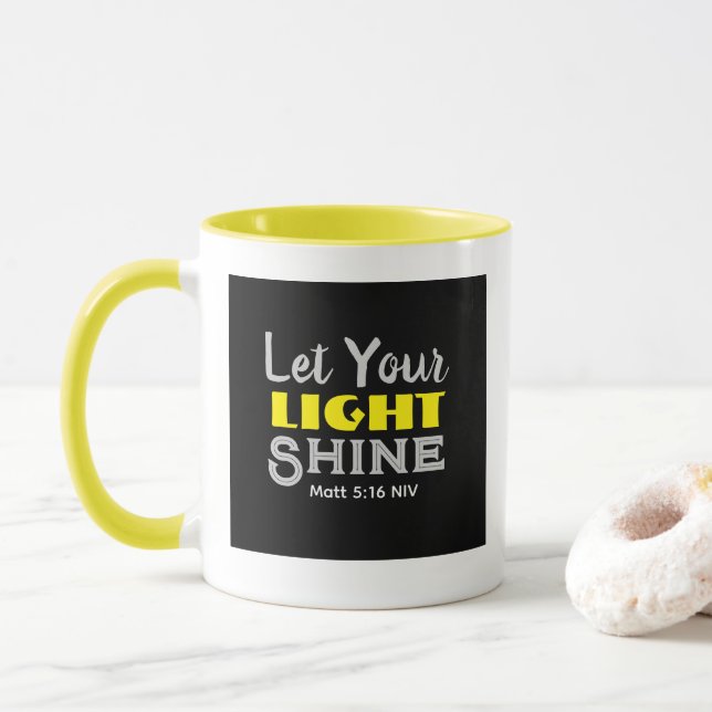 Taza Let Your Light Shine Bible Verse Yellow Black  (Con donut)