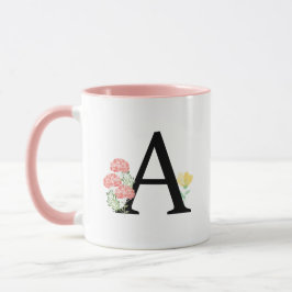 Taza Letra a acuarela Florales Monograma