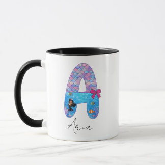 Taza Letra A de alfabeto de sirena personalizada