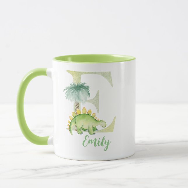 Taza Letra acuarela E con dinosaurio (Izquierda)