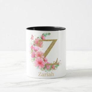 Taza Letra acuarela oro y monograma floral Z