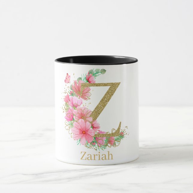 Taza Letra acuarela oro y monograma floral Z (Centro)