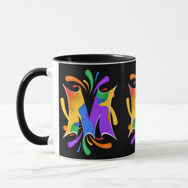 Taza Letra arco iris M monograma resumen (Izquierda)