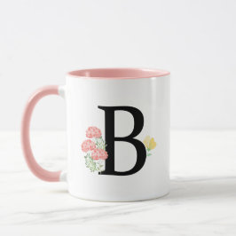 Taza Letra B Monograma Moda de las flores acuáticas