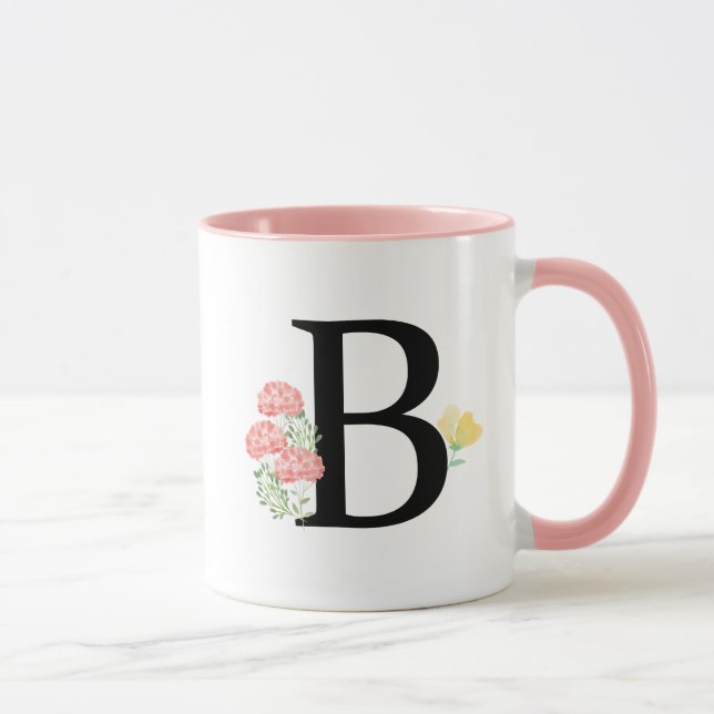 Taza Letra B Monograma Moda de las flores acuáticas (Derecha)
