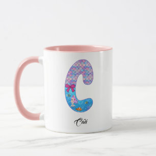 Taza Letra C de alfabeto de sirena personalizada