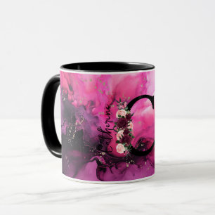 Taza Letra C monograma de mármol rosa y morado