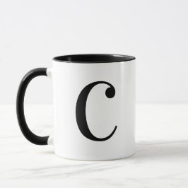 Taza Letra C Monograma Negro Moderno Personalizado