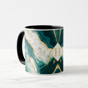 Taza Letra clásica Verde azulada y de mármol dorado H