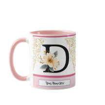 Taza Letra D Botánica – Inicial floral suave con