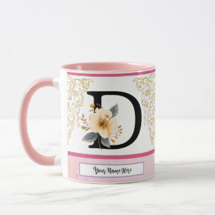 Taza Letra D Botánica – Inicial floral suave con
