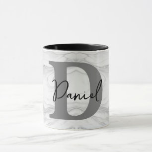 Taza Letra D de monograma de mármol moderno y clásico