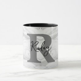 Taza Letra de monograma de mármol moderno y clásico R