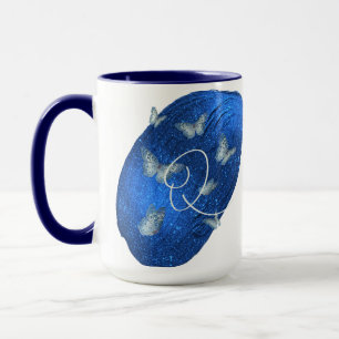 Taza Letra de nombre Q Monograma mariposas azules reale
