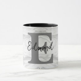 Taza Letra E de monograma de mármol moderno y clásico