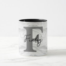 Taza Letra F de monograma de mármol moderno y clásico
