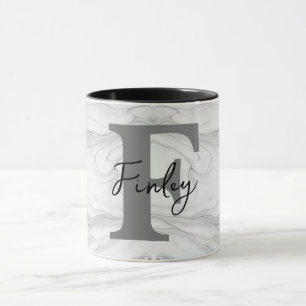 Taza Letra F de monograma de mármol moderno y clásico