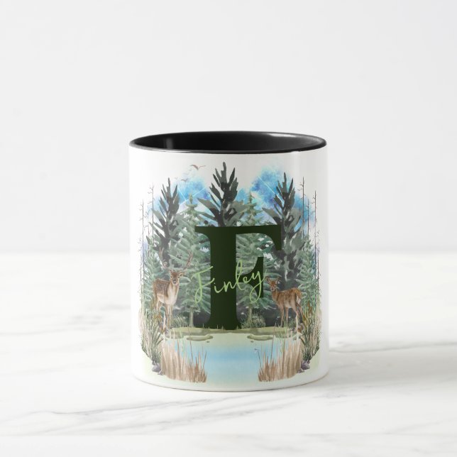 Taza Letra F del monograma personalizado del ciervo acu (Centro)