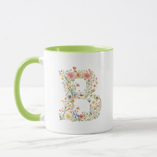 Taza Letra floral acuarela B monograma (Izquierda)