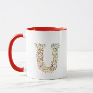 Taza Letra floral acuarela U monograma