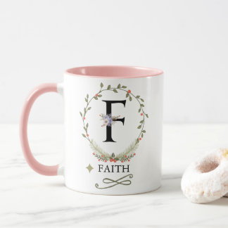 Taza Letra floral cuta F Monograma Mug