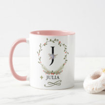 Letra floral cuta J Monograma Mug