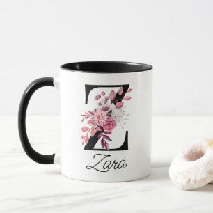 Taza Letra floral mauve Rosa polvorienta Z monograma in