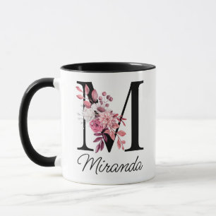 Taza Letra floral mauve Rosa turbia M monograma inicial