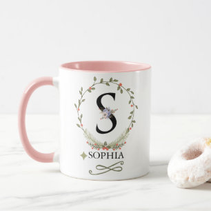 Taza Letra floral minúscula s monograma mug
