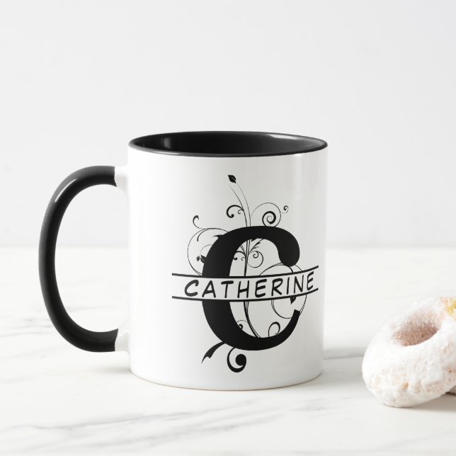 Taza Letra floral Split Personalizada Alphabet monogram (Con donut)