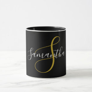 Taza Letra Gold Monograma y nombre blanco