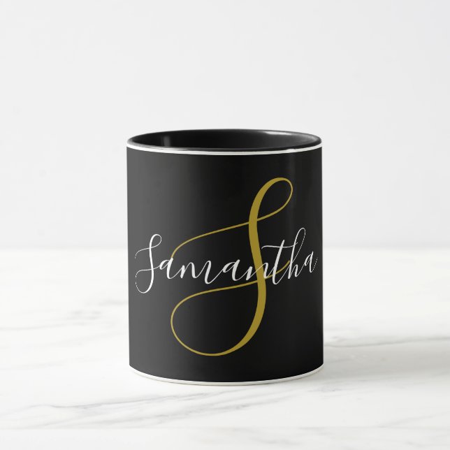 Taza Letra Gold Monograma y nombre blanco (Centro)