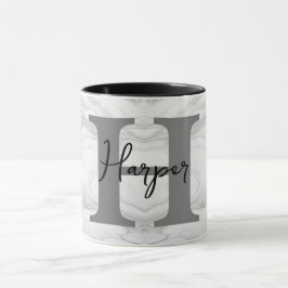 Taza Letra H de monograma de mármol moderno y clásico